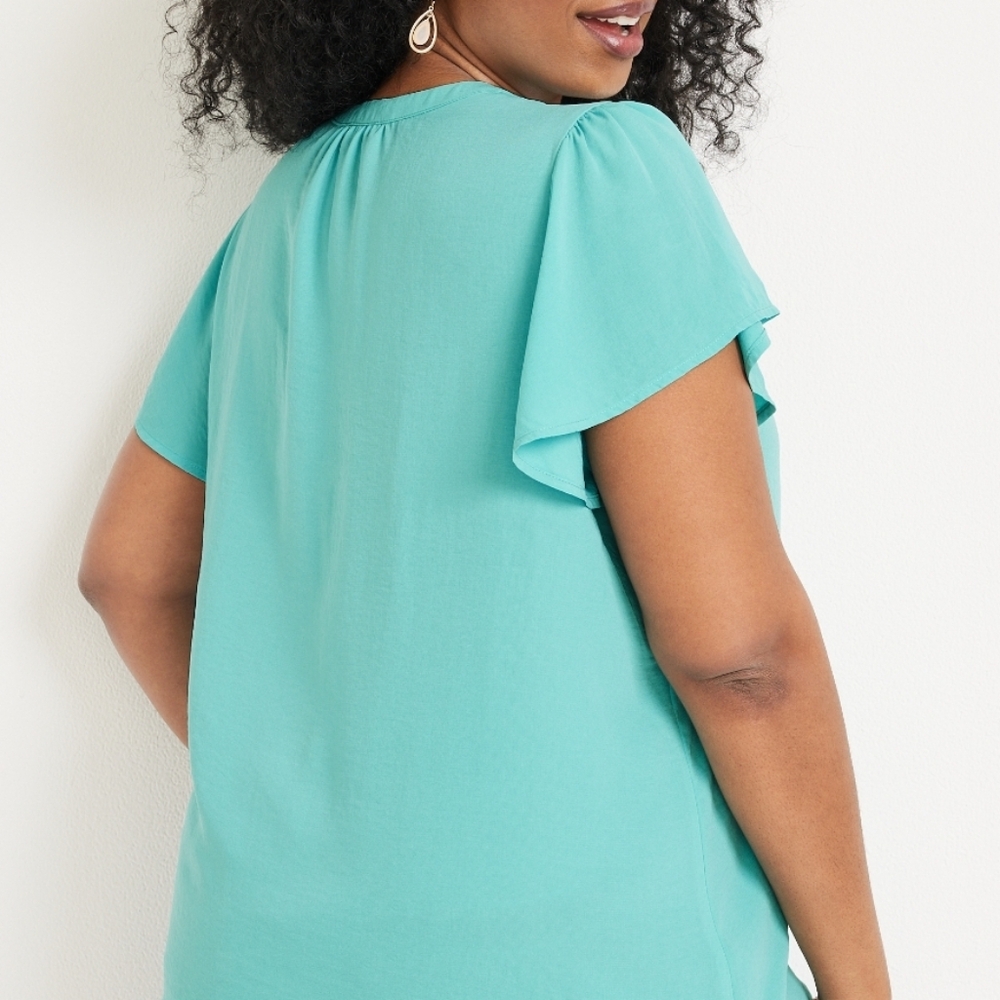 Maurices Atwood Flutter Sleeve Teal Blouse - Picture 2 of 11